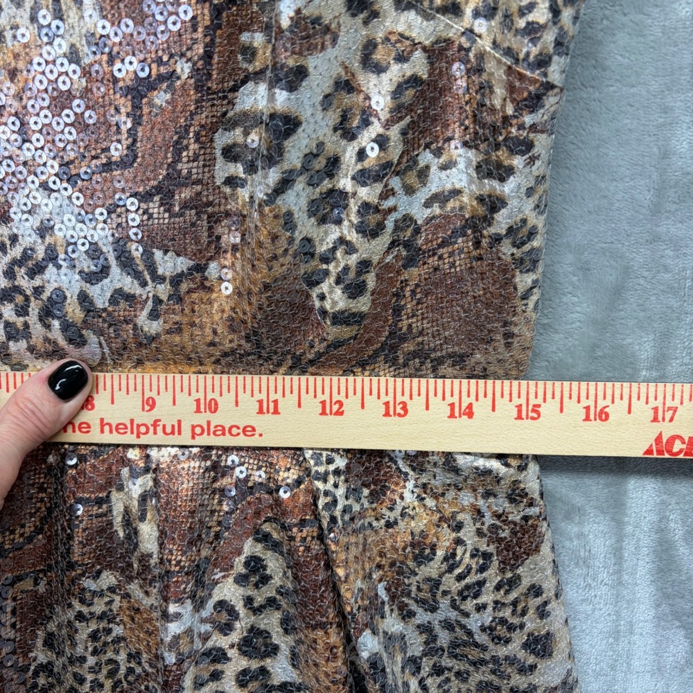 Betsey Johnson Sequins Animal Print Fit Flare Dress Brown Leopard  Size 12 - Picture 6 of 11